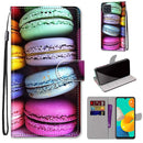 For Samsung Galaxy M32 4G / F22 Coloured Drawing Cross Texture Horizontal Flip PU Leather Case with Holder & Card Slots & Wallet & Lanyard(Colorful Cakes)