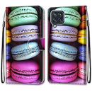 For Samsung Galaxy M32 4G / F22 Coloured Drawing Cross Texture Horizontal Flip PU Leather Case with Holder & Card Slots & Wallet & Lanyard(Colorful Cakes)