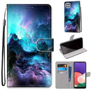 For Samsung Galaxy A22 5G Coloured Drawing Cross Texture Horizontal Flip PU Leather Case with Holder & Card Slots & Wallet & Lanyard(Colorful Clouds)