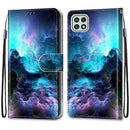 For Samsung Galaxy A22 5G Coloured Drawing Cross Texture Horizontal Flip PU Leather Case with Holder & Card Slots & Wallet & Lanyard(Colorful Clouds)
