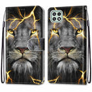 For Samsung Galaxy A22 5G Coloured Drawing Cross Texture Horizontal Flip PU Leather Case with Holder & Card Slots & Wallet & Lanyard(Fission Lion)