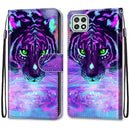 For Samsung Galaxy A22 5G Coloured Drawing Cross Texture Horizontal Flip PU Leather Case with Holder & Card Slots & Wallet & Lanyard(Tiger Drinking Water)