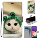 For Samsung Galaxy A22 5G Coloured Drawing Cross Texture Horizontal Flip PU Leather Case with Holder & Card Slots & Wallet & Lanyard(Frog Kitten)