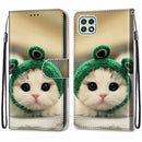 For Samsung Galaxy A22 5G Coloured Drawing Cross Texture Horizontal Flip PU Leather Case with Holder & Card Slots & Wallet & Lanyard(Frog Kitten)