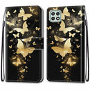 For Samsung Galaxy A22 5G Coloured Drawing Cross Texture Horizontal Flip PU Leather Case with Holder & Card Slots & Wallet & Lanyard(Golden Butterfly Group)