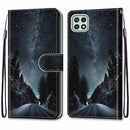 For Samsung Galaxy A22 5G Coloured Drawing Cross Texture Horizontal Flip PU Leather Case with Holder & Card Slots & Wallet & Lanyard(Mountain Road Starry Sky)