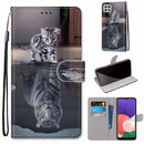For Samsung Galaxy A22 5G Coloured Drawing Cross Texture Horizontal Flip PU Leather Case with Holder & Card Slots & Wallet & Lanyard(Cat Becomes Tiger)