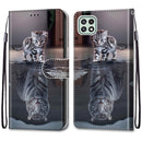 For Samsung Galaxy A22 5G Coloured Drawing Cross Texture Horizontal Flip PU Leather Case with Holder & Card Slots & Wallet & Lanyard(Cat Becomes Tiger)