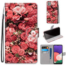 For Samsung Galaxy A22 5G Coloured Drawing Cross Texture Horizontal Flip PU Leather Case with Holder & Card Slots & Wallet & Lanyard(Pink Rose Garden)
