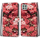 For Samsung Galaxy A22 5G Coloured Drawing Cross Texture Horizontal Flip PU Leather Case with Holder & Card Slots & Wallet & Lanyard(Pink Rose Garden)