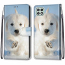 For Samsung Galaxy A22 5G Coloured Drawing Cross Texture Horizontal Flip PU Leather Case with Holder & Card Slots & Wallet & Lanyard(Snow Puppy)