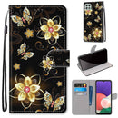 For Samsung Galaxy A22 5G Coloured Drawing Cross Texture Horizontal Flip PU Leather Case with Holder & Card Slots & Wallet & Lanyard(Gold Diamond Butterfly)