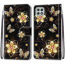 For Samsung Galaxy A22 5G Coloured Drawing Cross Texture Horizontal Flip PU Leather Case with Holder & Card Slots & Wallet & Lanyard(Gold Diamond Butterfly)