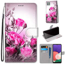 For Samsung Galaxy A22 5G Coloured Drawing Cross Texture Horizontal Flip PU Leather Case with Holder & Card Slots & Wallet & Lanyard(Wild Rose)