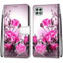 For Samsung Galaxy A22 5G Coloured Drawing Cross Texture Horizontal Flip PU Leather Case with Holder & Card Slots & Wallet & Lanyard(Wild Rose)