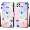 For Samsung Galaxy A22 5G Coloured Drawing Cross Texture Horizontal Flip PU Leather Case with Holder & Card Slots & Wallet & Lanyard(Footprint Water Drops)