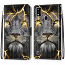 For ZTE Blade A51 Coloured Drawing Cross Texture Horizontal Flip PU Leather Case with Holder & Card Slots & Wallet & Lanyard(Fission Lion)