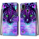 For ZTE Blade A51 Coloured Drawing Cross Texture Horizontal Flip PU Leather Case with Holder & Card Slots & Wallet & Lanyard(Tiger Drinking Water)