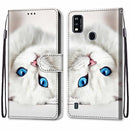 For ZTE Blade A51 Coloured Drawing Cross Texture Horizontal Flip PU Leather Case with Holder & Card Slots & Wallet & Lanyard(White Kitten)