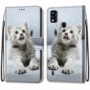 For ZTE Blade A51 Coloured Drawing Cross Texture Horizontal Flip PU Leather Case with Holder & Card Slots & Wallet & Lanyard(Small Gray Cat)
