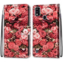 For ZTE Blade A51 Coloured Drawing Cross Texture Horizontal Flip PU Leather Case with Holder & Card Slots & Wallet & Lanyard(Pink Rose Garden)