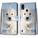 For ZTE Blade A51 Coloured Drawing Cross Texture Horizontal Flip PU Leather Case with Holder & Card Slots & Wallet & Lanyard(Snow Puppy)