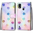 For ZTE Blade A51 Coloured Drawing Cross Texture Horizontal Flip PU Leather Case with Holder & Card Slots & Wallet & Lanyard(Footprint Water Drops)