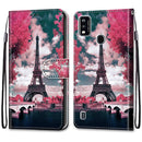 For ZTE Blade A51 Coloured Drawing Cross Texture Horizontal Flip PU Leather Case with Holder & Card Slots & Wallet & Lanyard(Pink Flower Tower Bridge)