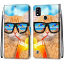 For ZTE Blade A51 Coloured Drawing Cross Texture Horizontal Flip PU Leather Case with Holder & Card Slots & Wallet & Lanyard(Cat Drinking Soda)