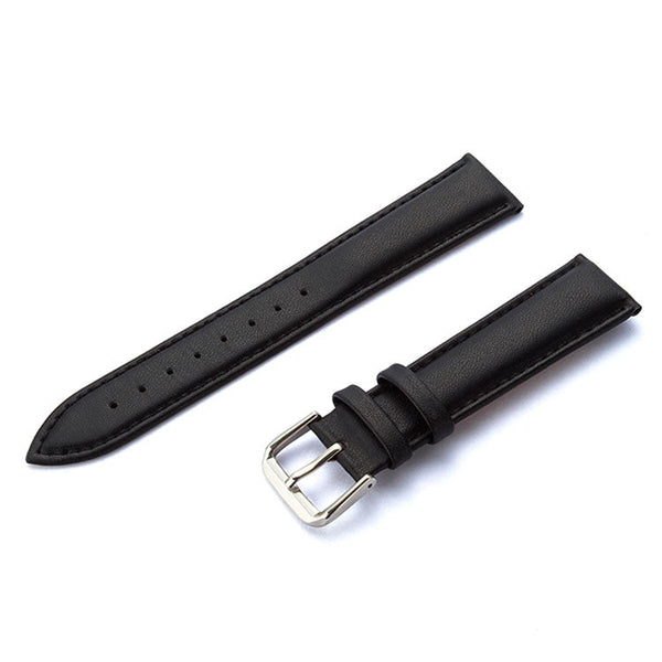 Two-layer Cowhide Leather Plain Weave Watch Band(Black)