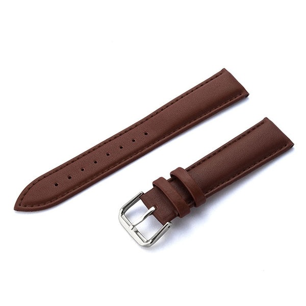Two-layer Cowhide Leather Plain Weave Watch Band(Brown)