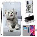 For OPPO A54 5G / A74 5G / A93 5G / A93s 5G Coloured Drawing Cross Texture Horizontal Flip PU Leather Case with Holder & Card Slots & Wallet & Lanyard(Small Gray Cat)