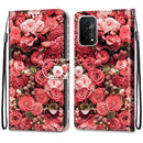 For OPPO A54 5G / A74 5G / A93 5G / A93s 5G Coloured Drawing Cross Texture Horizontal Flip PU Leather Case with Holder & Card Slots & Wallet & Lanyard(Pink Rose Garden)