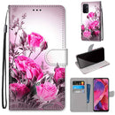 For OPPO A54 5G / A74 5G / A93 5G / A93s 5G Coloured Drawing Cross Texture Horizontal Flip PU Leather Case with Holder & Card Slots & Wallet & Lanyard(Wild Rose)