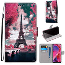 For OPPO A54 5G / A74 5G / A93 5G / A93s 5G Coloured Drawing Cross Texture Horizontal Flip PU Leather Case with Holder & Card Slots & Wallet & Lanyard(Pink Flower Tower Bridge)
