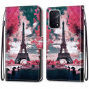 For OPPO A54 5G / A74 5G / A93 5G / A93s 5G Coloured Drawing Cross Texture Horizontal Flip PU Leather Case with Holder & Card Slots & Wallet & Lanyard(Pink Flower Tower Bridge)