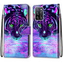 For OPPO A55 5G / A54 4G / A53s 5G / A16 4G Coloured Drawing Cross Texture Horizontal Flip PU Leather Case with Holder & Card Slots & Wallet & Lanyard(Tiger Drinking Water)