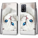For OPPO A55 5G / A54 4G / A53s 5G / A16 4G Coloured Drawing Cross Texture Horizontal Flip PU Leather Case with Holder & Card Slots & Wallet & Lanyard(White Kitten)