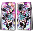 For OPPO A55 5G / A54 4G / A53s 5G / A16 4G Coloured Drawing Cross Texture Horizontal Flip PU Leather Case with Holder & Card Slots & Wallet & Lanyard(Color Bottom Hollow Flower)