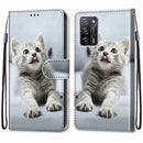 For OPPO A55 5G / A54 4G / A53s 5G / A16 4G Coloured Drawing Cross Texture Horizontal Flip PU Leather Case with Holder & Card Slots & Wallet & Lanyard(Small Gray Cat)