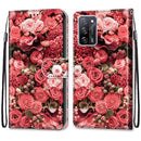 For OPPO A55 5G / A54 4G / A53s 5G / A16 4G Coloured Drawing Cross Texture Horizontal Flip PU Leather Case with Holder & Card Slots & Wallet & Lanyard(Pink Rose Garden)