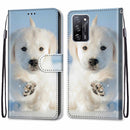 For OPPO A55 5G / A54 4G / A53s 5G / A16 4G Coloured Drawing Cross Texture Horizontal Flip PU Leather Case with Holder & Card Slots & Wallet & Lanyard(Snow Puppy)