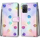 For OPPO A55 5G / A54 4G / A53s 5G / A16 4G Coloured Drawing Cross Texture Horizontal Flip PU Leather Case with Holder & Card Slots & Wallet & Lanyard(Footprint Water Drops)