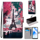 For OPPO A55 5G / A54 4G / A53s 5G / A16 4G Coloured Drawing Cross Texture Horizontal Flip PU Leather Case with Holder & Card Slots & Wallet & Lanyard(Pink Flower Tower Bridge)
