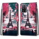 For OPPO A55 5G / A54 4G / A53s 5G / A16 4G Coloured Drawing Cross Texture Horizontal Flip PU Leather Case with Holder & Card Slots & Wallet & Lanyard(Pink Flower Tower Bridge)