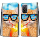 For OPPO A55 5G / A54 4G / A53s 5G / A16 4G Coloured Drawing Cross Texture Horizontal Flip PU Leather Case with Holder & Card Slots & Wallet & Lanyard(Cat Drinking Soda)