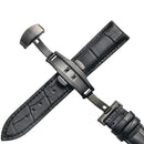 16mm Classic Cowhide Leather Black Butterfly Buckle Watch Band(Black)