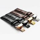 22mm Classic Cowhide Leather Black Butterfly Buckle Watch Band(Black White Lines)