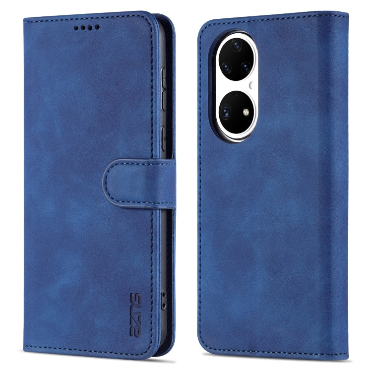 For Huawei P50 Pro AZNS Skin Feel Calf Texture Horizontal Flip Leather Case with Card Slots & Holder & Wallet(Blue)