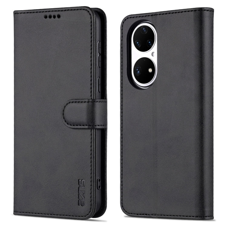 For Huawei P50 Pro AZNS Skin Feel Calf Texture Horizontal Flip Leather Case with Card Slots & Holder & Wallet(Black)